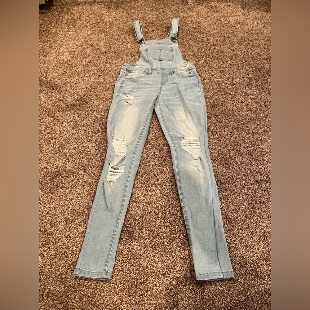 Blue Light Wash Skinny Overall Jeans